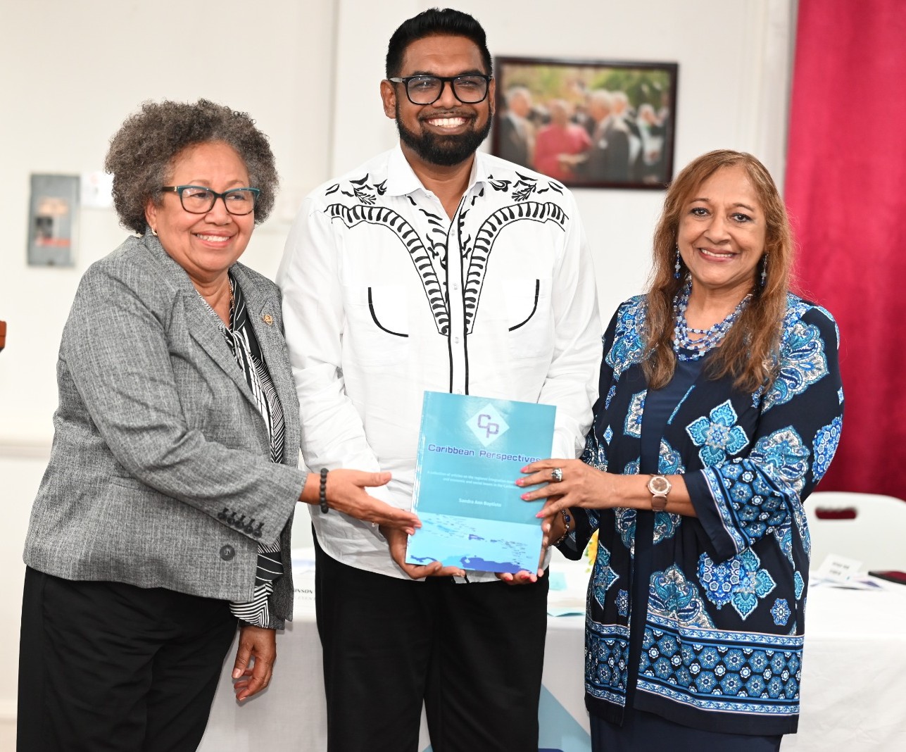 Book launch with Guyana's President Irfaan Ali, CARICOM Secretary-General Dr. Carla Barnett and the author Sandra Ann Baptiste.