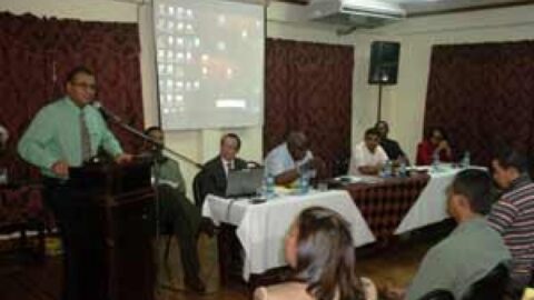 Sandra Baptiste lectures GMSA workshop participants on leadership